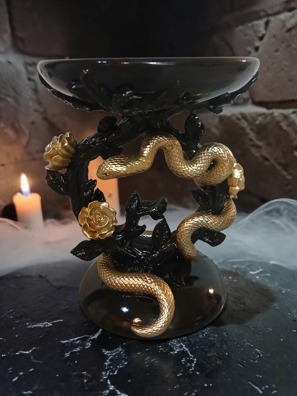 Black and Gold Serpent Decorative Pedestal Candke Holder - Elegant Home Accent
